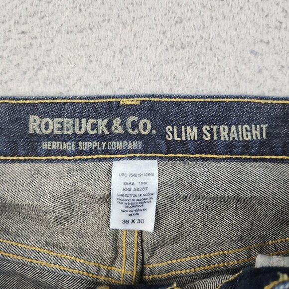 Roebuck & Co. Slim Straight Jeans Men's 36x30 Dark Blue Denim Casual Workwear - Picture 7 of 9